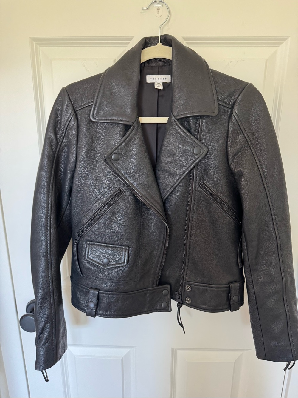 Topshop Black Leather Moto Jacket sz:2